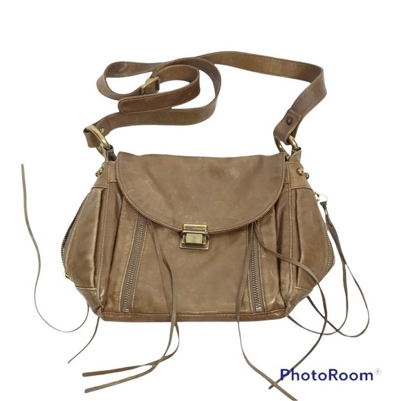 Rebecca Minkoff brown leather shoulder bag with fringe accents - Picture 1 of 16